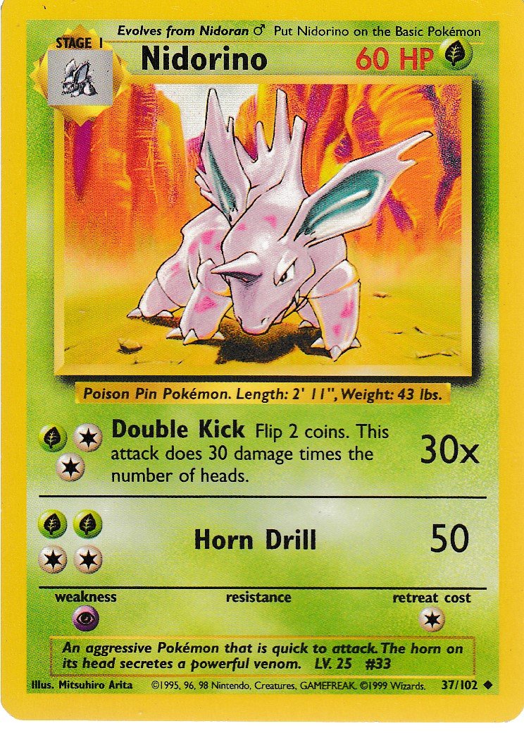 Nidorino 37/102 Base Set Unlimited Uncommon