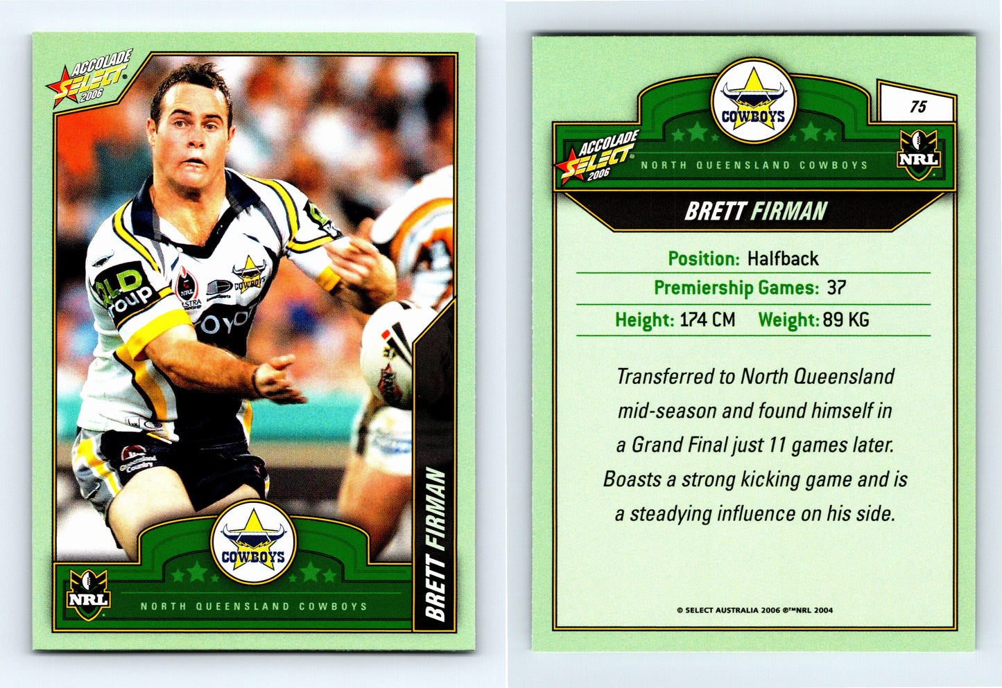 #75 BRETT FIRMAN 2006 Select NRL Accolade
