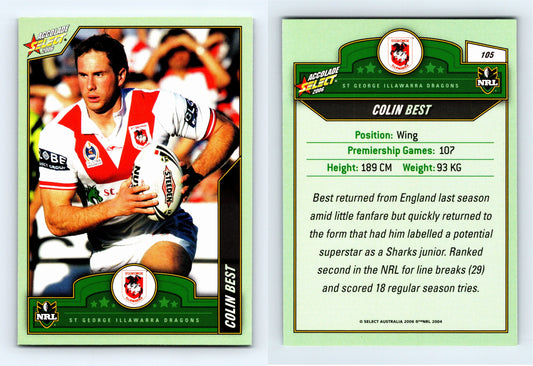 #105 COLIN BEST 2006 Select NRL Accolade