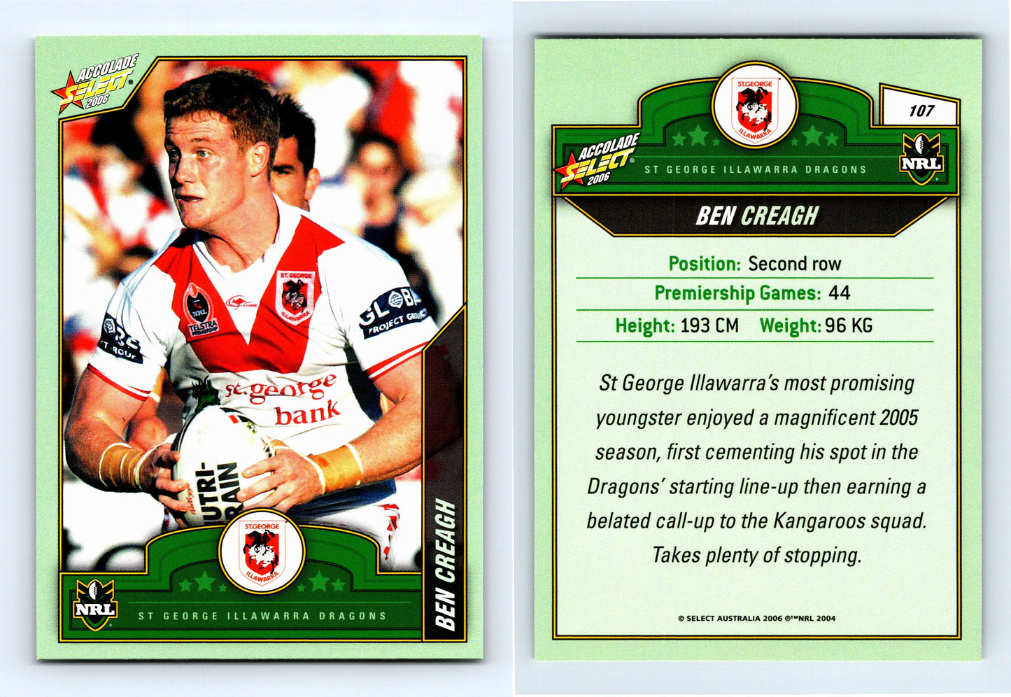 #107 BEN CREAGH 2006 Select NRL Accolade