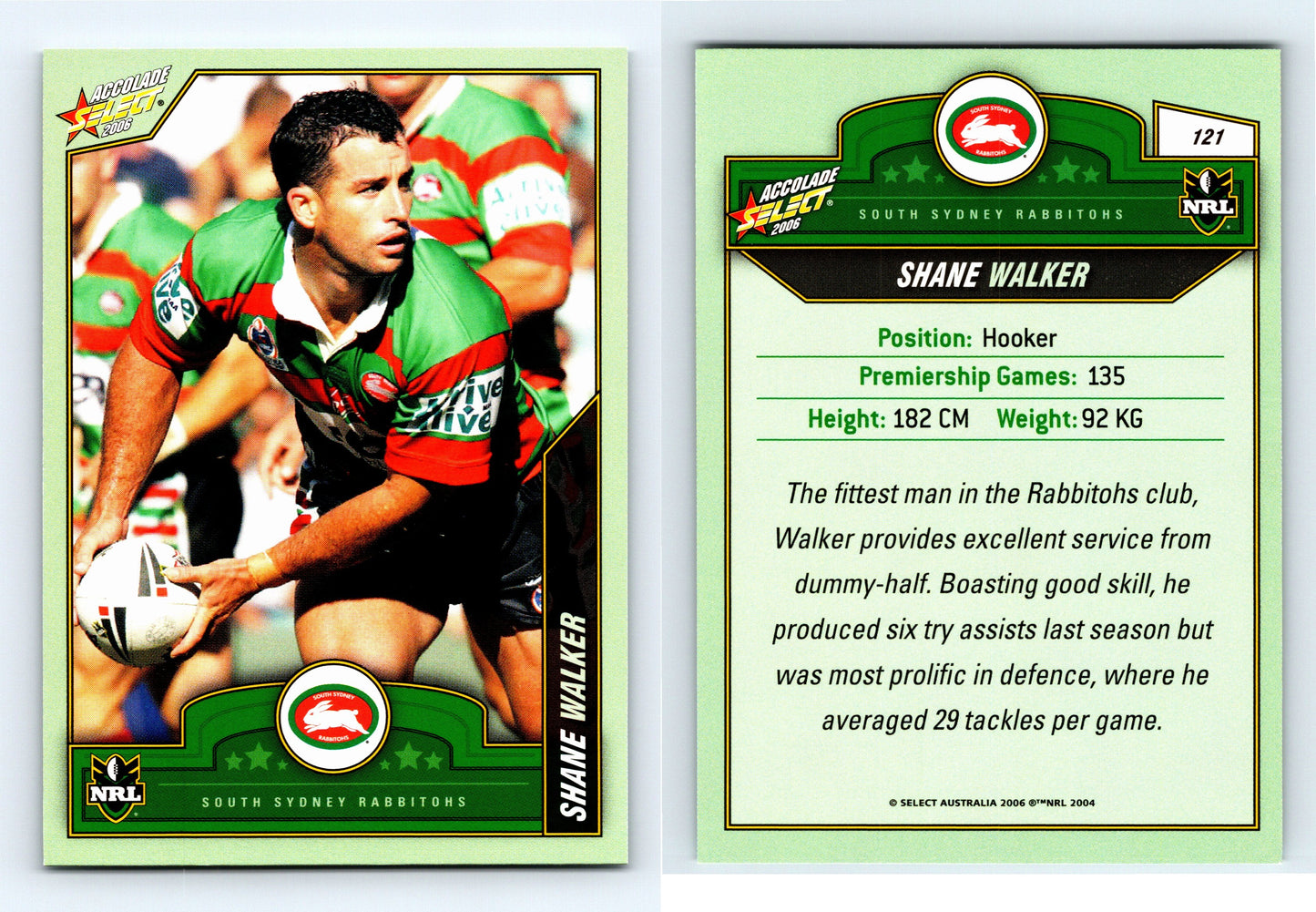 #121 SHANE WALKER 2006 Select NRL Accolade