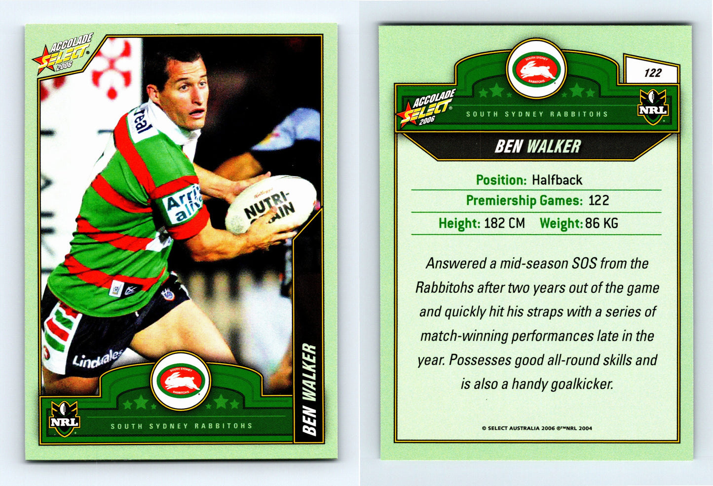 #122 BEN WALKER 2006 Select NRL Accolade