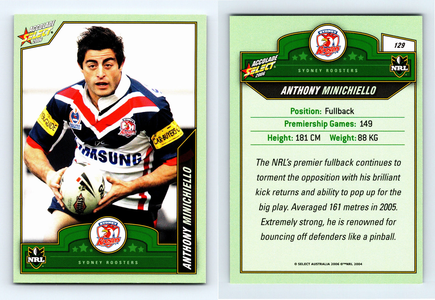 #129 ANTHONY MINICHIELLO 2006 Select NRL Accolade