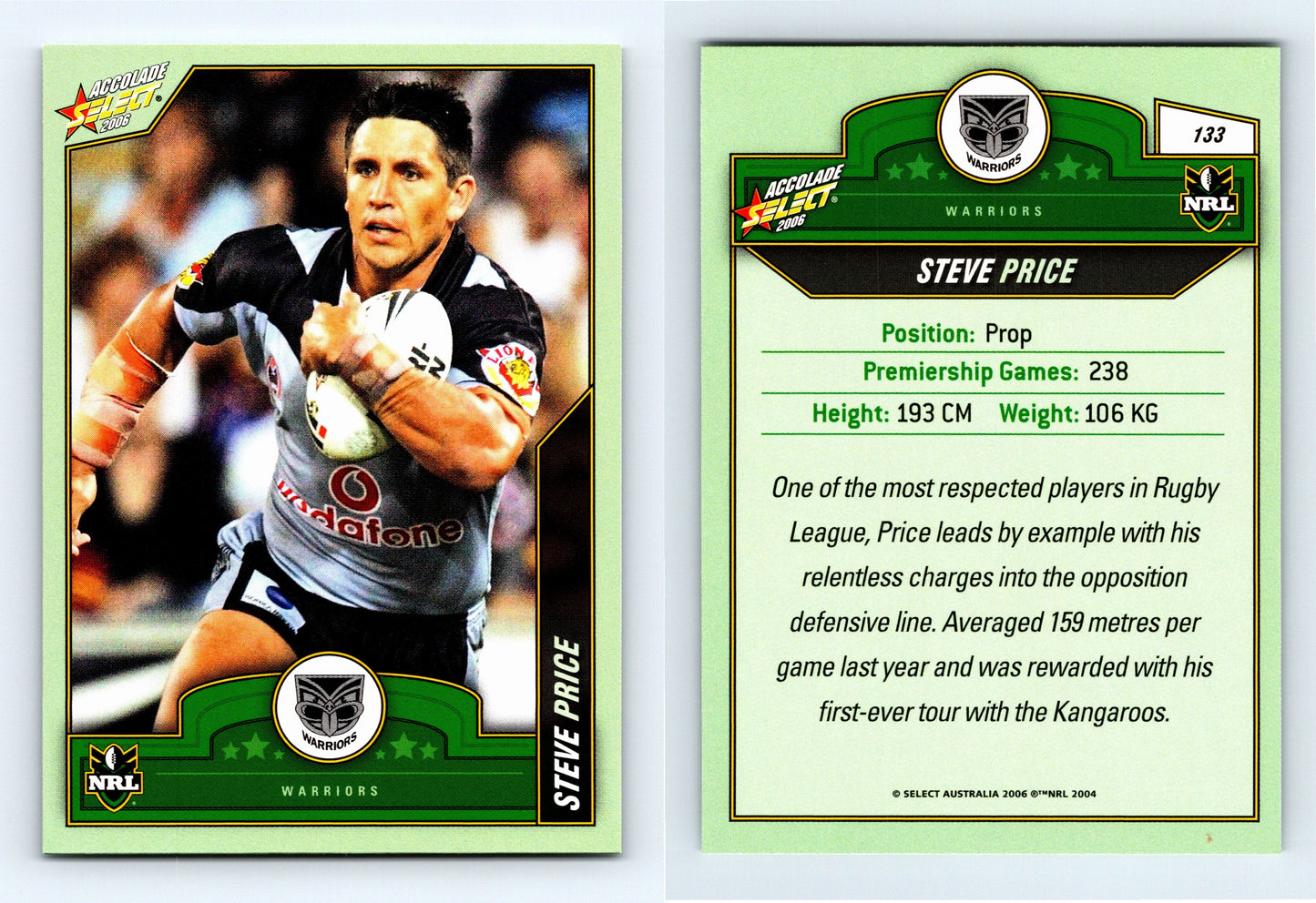 #133 STEVE PRICE 2006 Select NRL Accolade