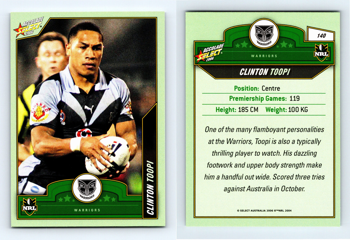 #140 CLINTON TOOPI 2006 Select NRL Accolade