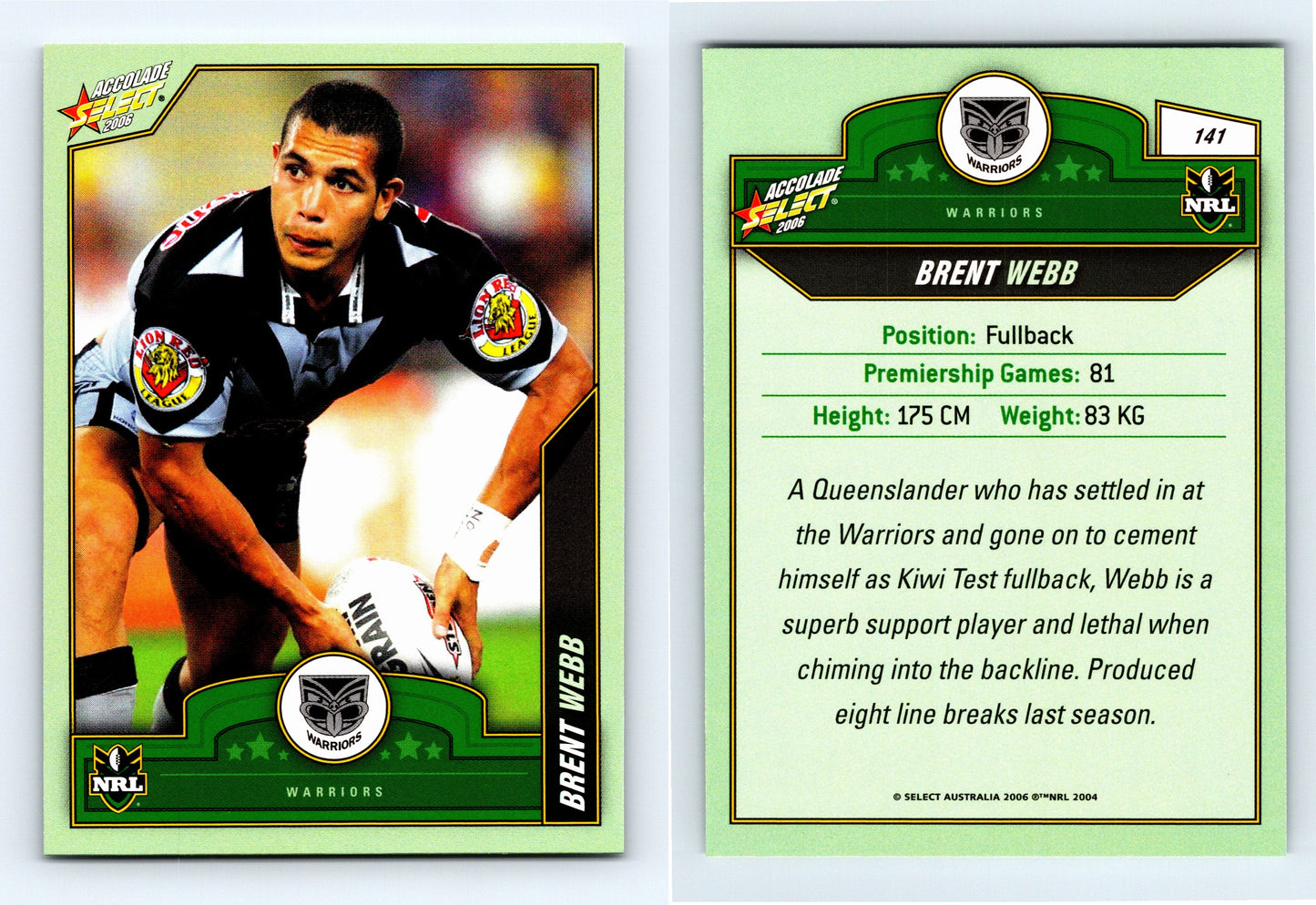 #141 BRENT WEBB 2006 Select NRL Accolade