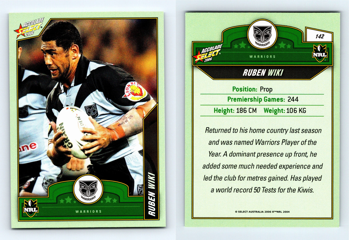 #142 RUBEN WIKI 2006 Select NRL Accolade