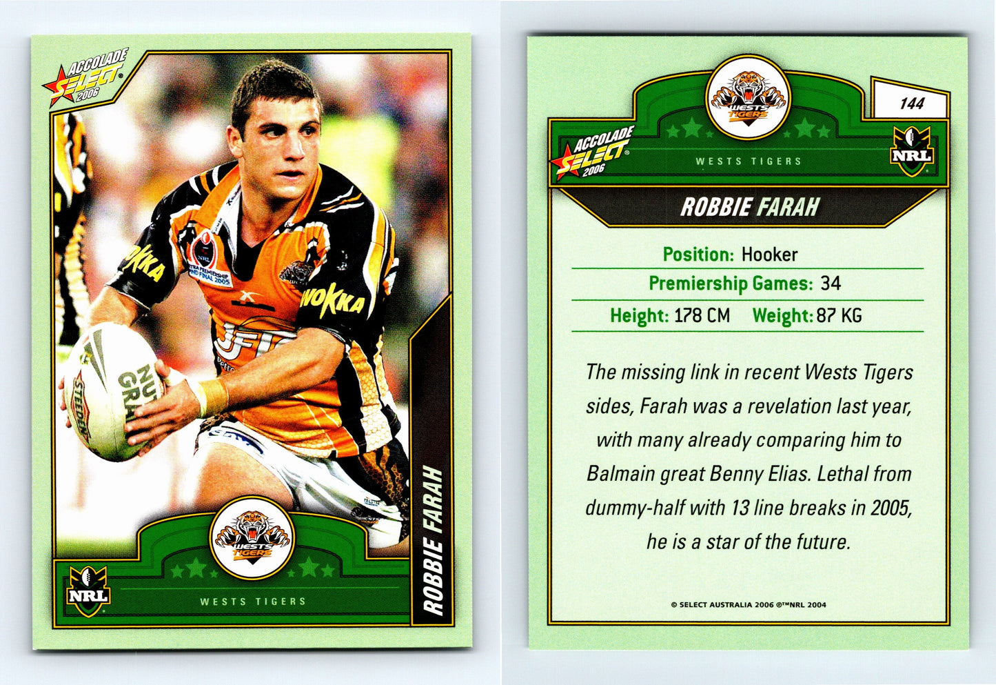 #144 ROBBIE FARAH 2006 Select NRL Accolade
