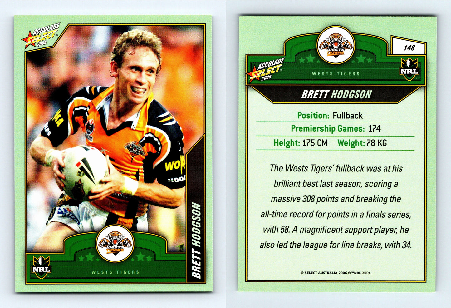 #148 BRETT HODGSON 2006 Select NRL Accolade