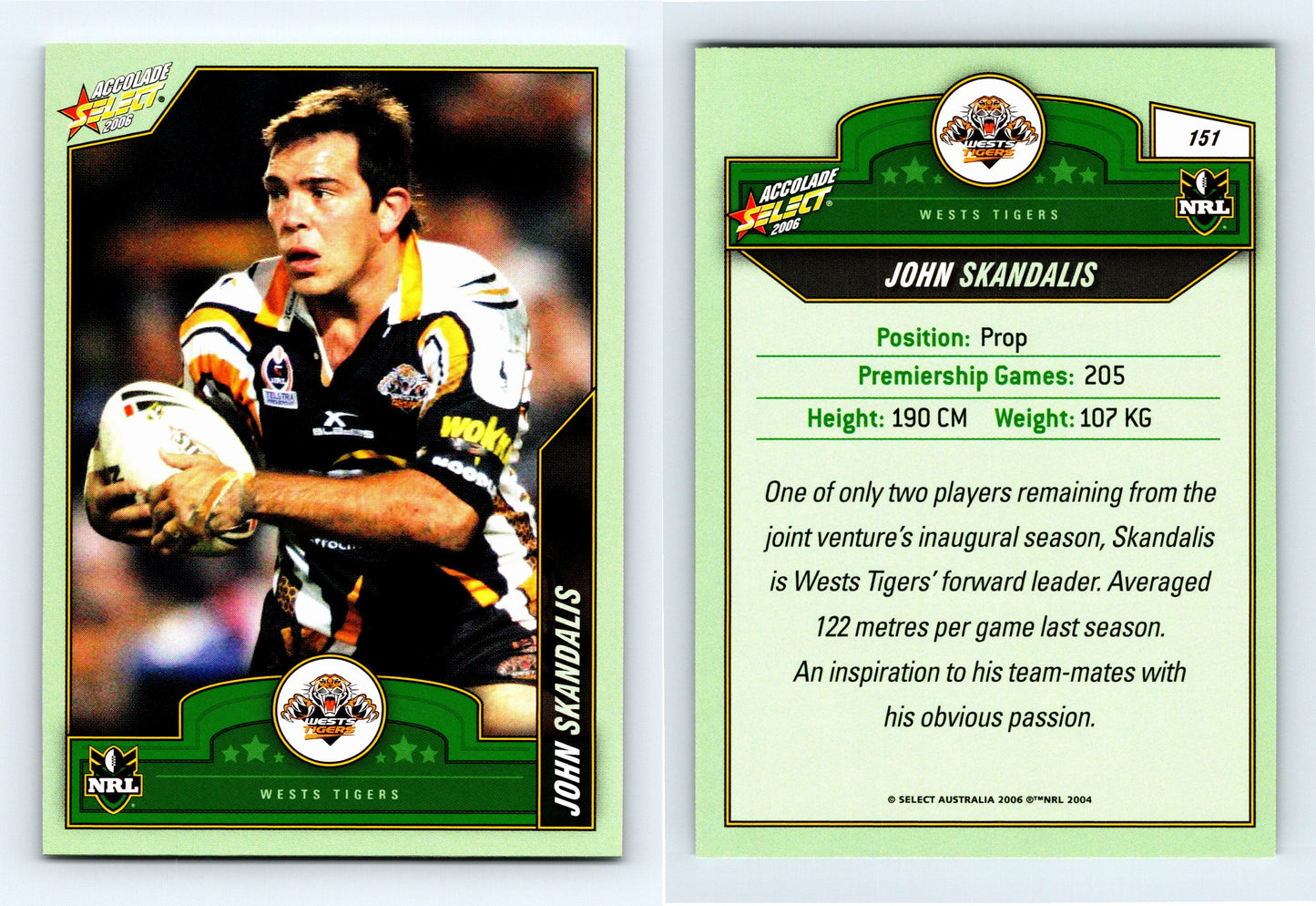#151 JOHN SKANDALIS 2006 Select NRL Accolade