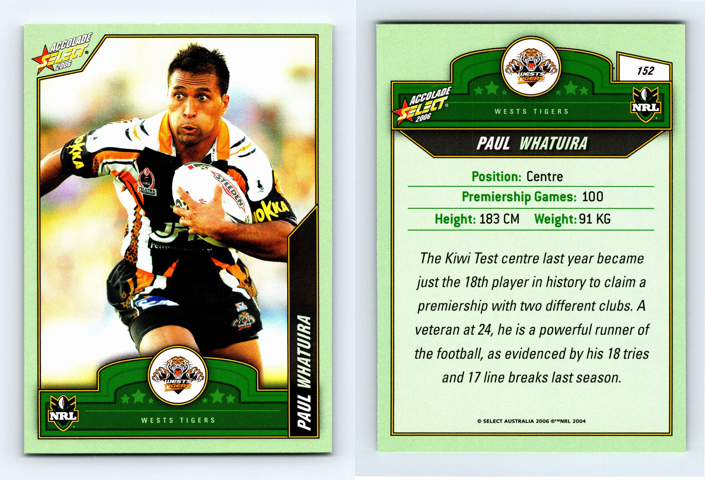 #152 PAUL WHATUIRA 2006 Select NRL Accolade