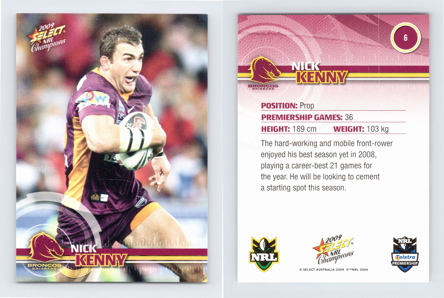 #6 NICK KENNY 2009 Select NRL Champions