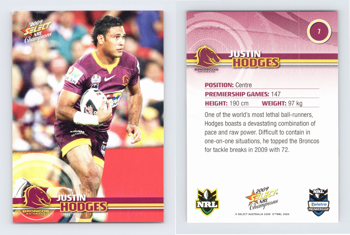 #7 JUSTIN HODGES 2009 Select NRL Champions