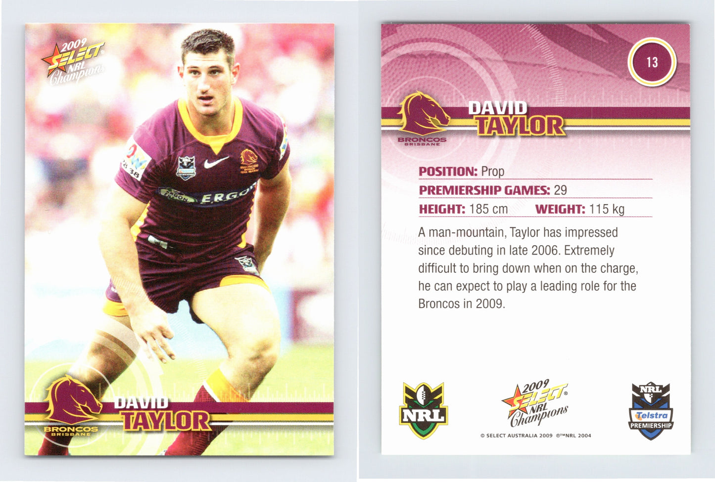 #13 DAVID TAYLOR 2009 Select NRL Champions
