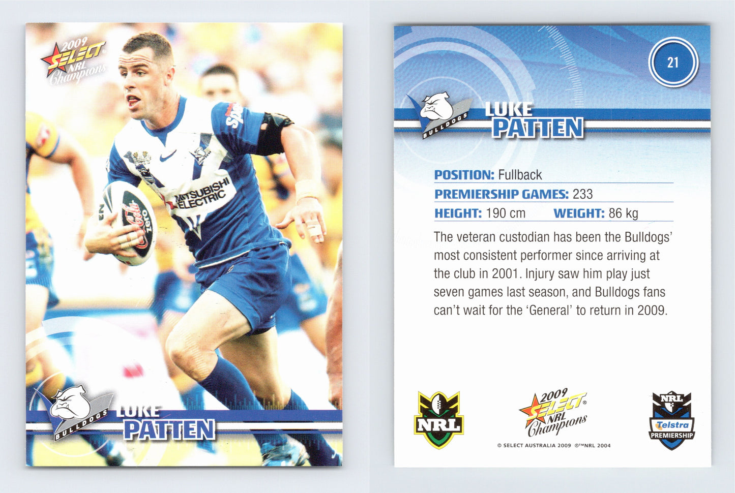 #21 LUKE PATTEN 2009 Select NRL Champions