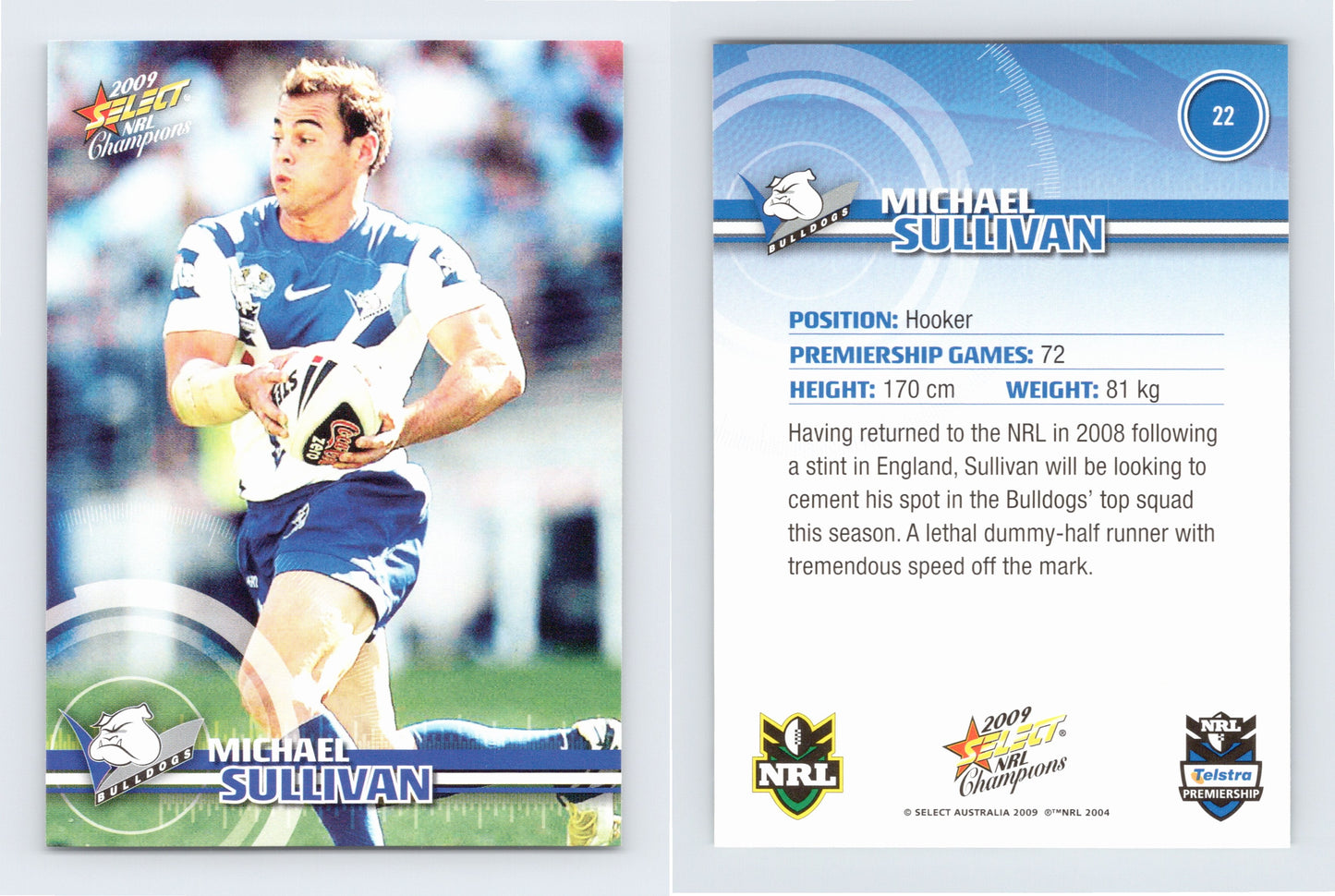 #22 MICHAEL SULLIVAN 2009 Select NRL Champions