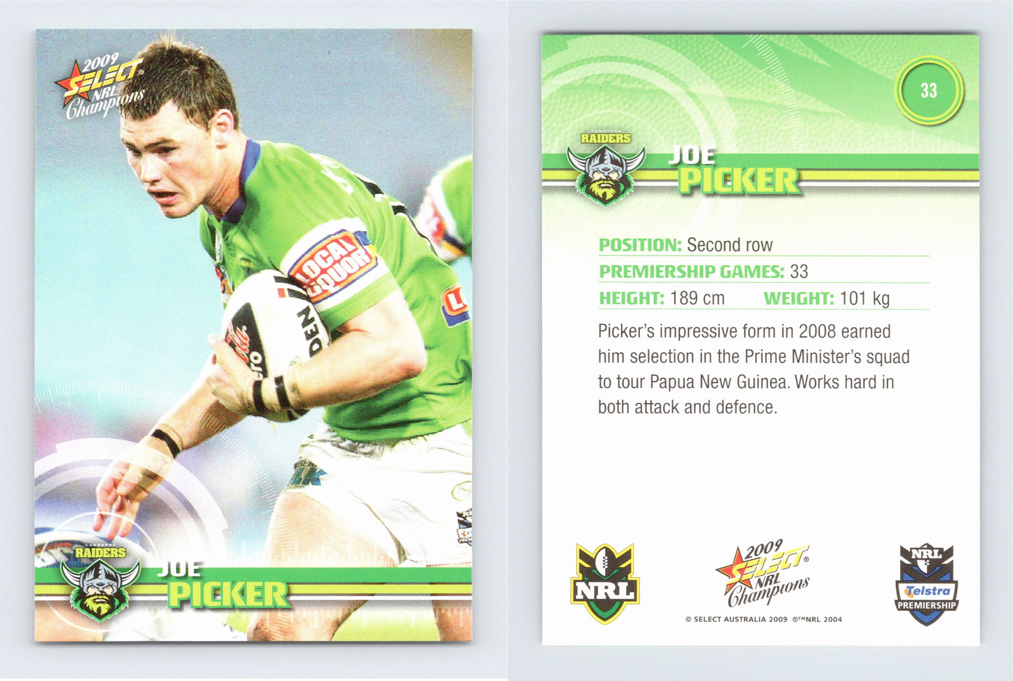 #33 JOE PICKER 2009 Select NRL Champions