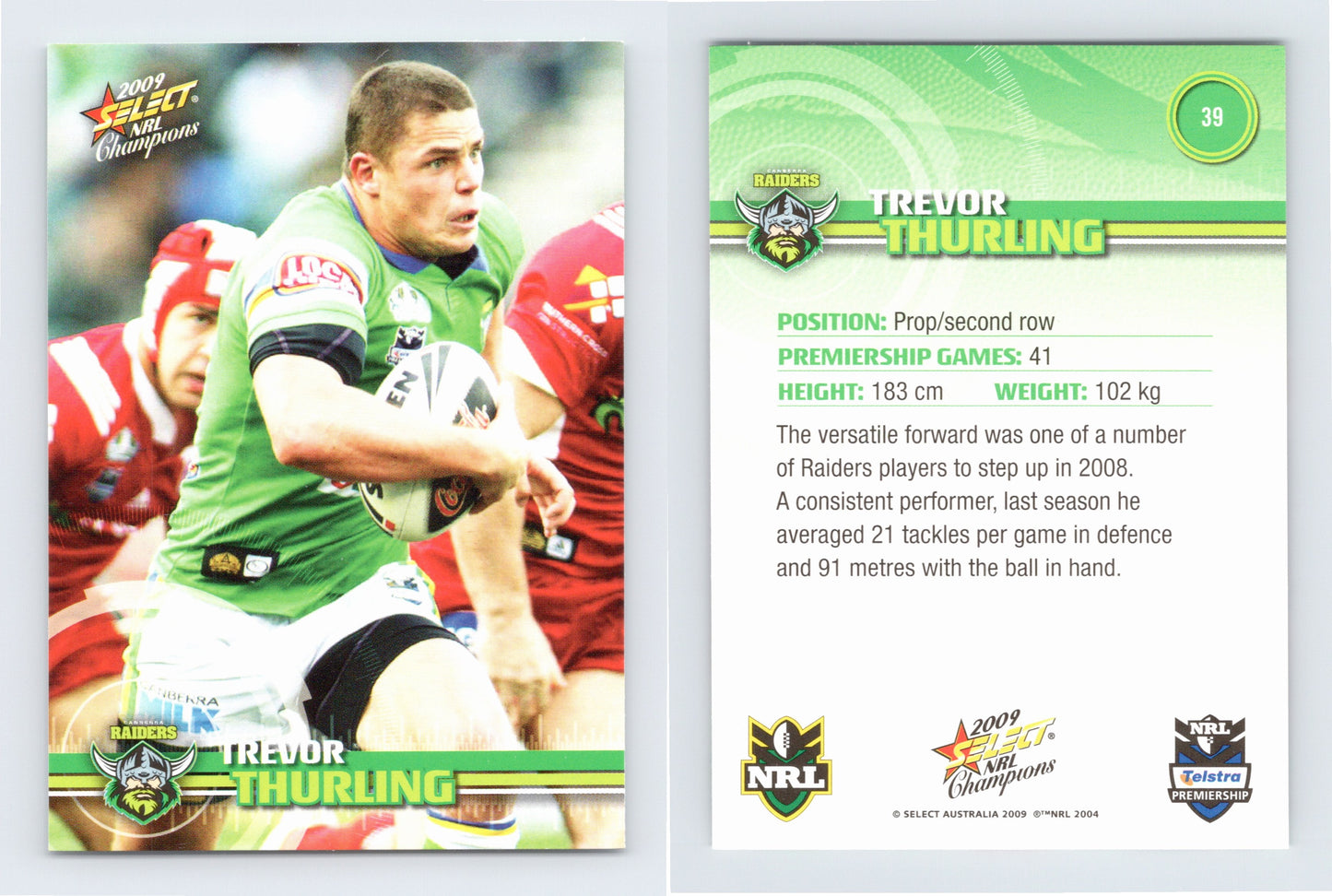 #39 TREVOR THURLING 2009 Select NRL Champions