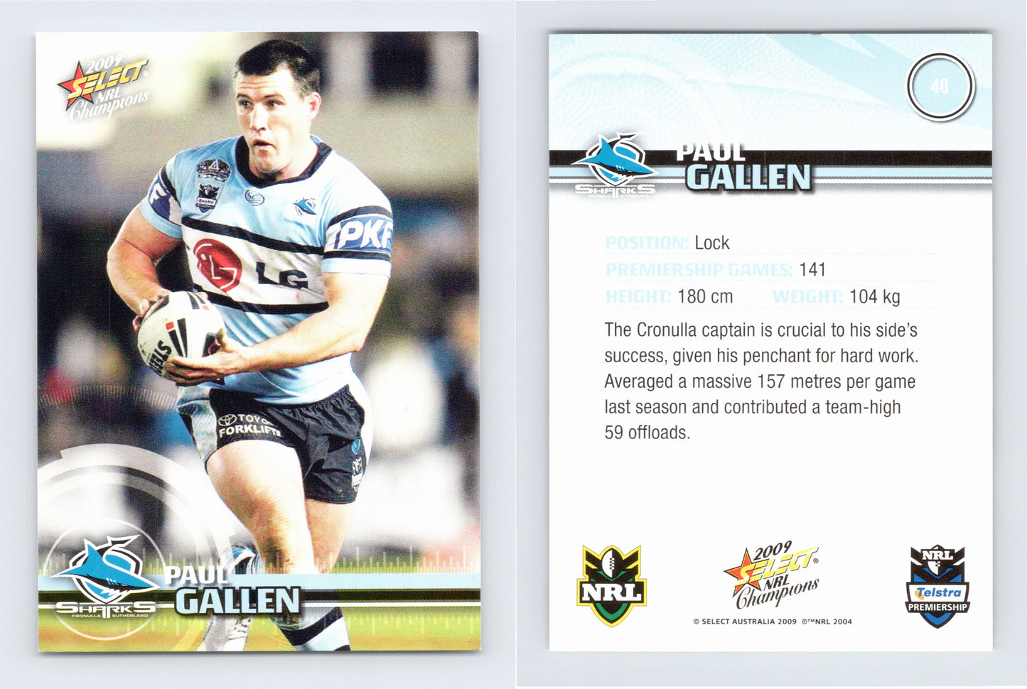 #40 PAUL GALLEN 2009 Select NRL Champions