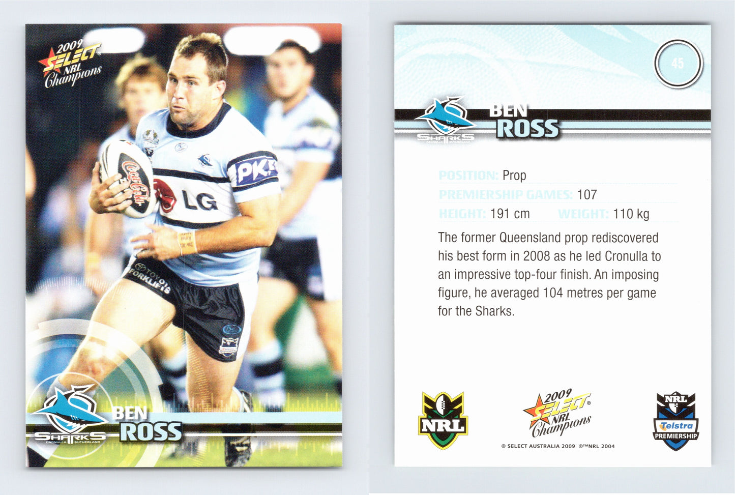 #45 BEN ROSS 2009 Select NRL Champions