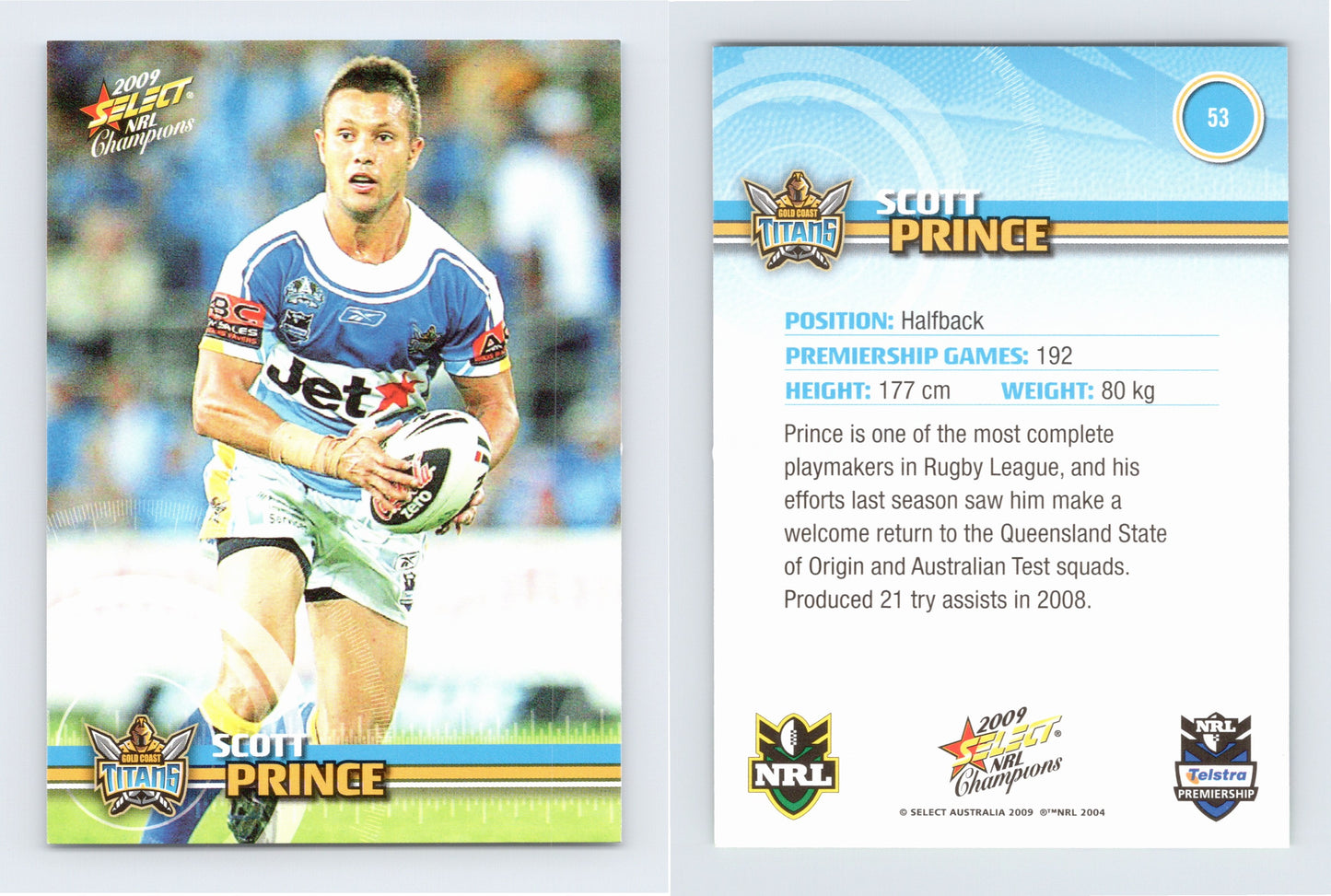 #53 SCOTT PRINCE 2009 Select NRL Champions
