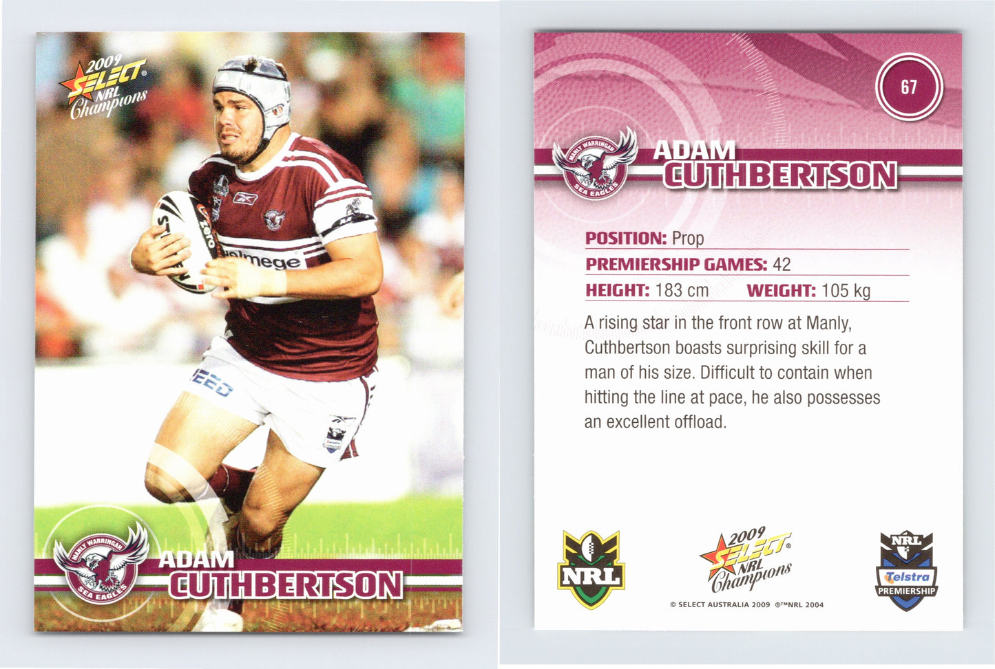 #67 ADAM CUTHBERTSON 2009 Select NRL Champions