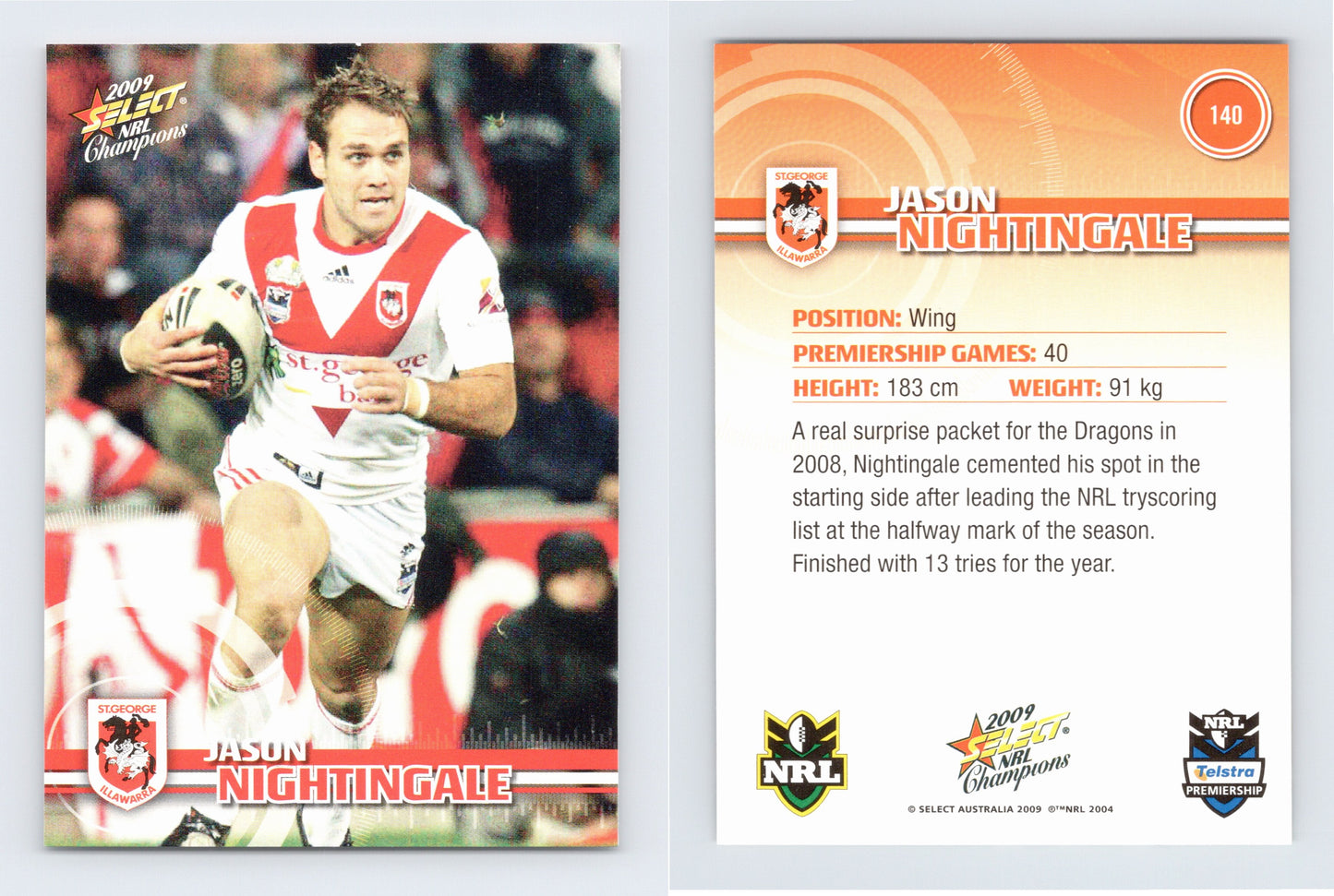 #140 JASON NIGHTINGALE 2009 Select NRL Champions