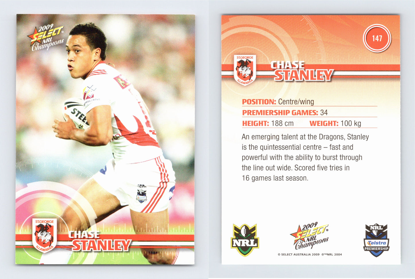 #147 CHASE STANLEY 2009 Select NRL Champions
