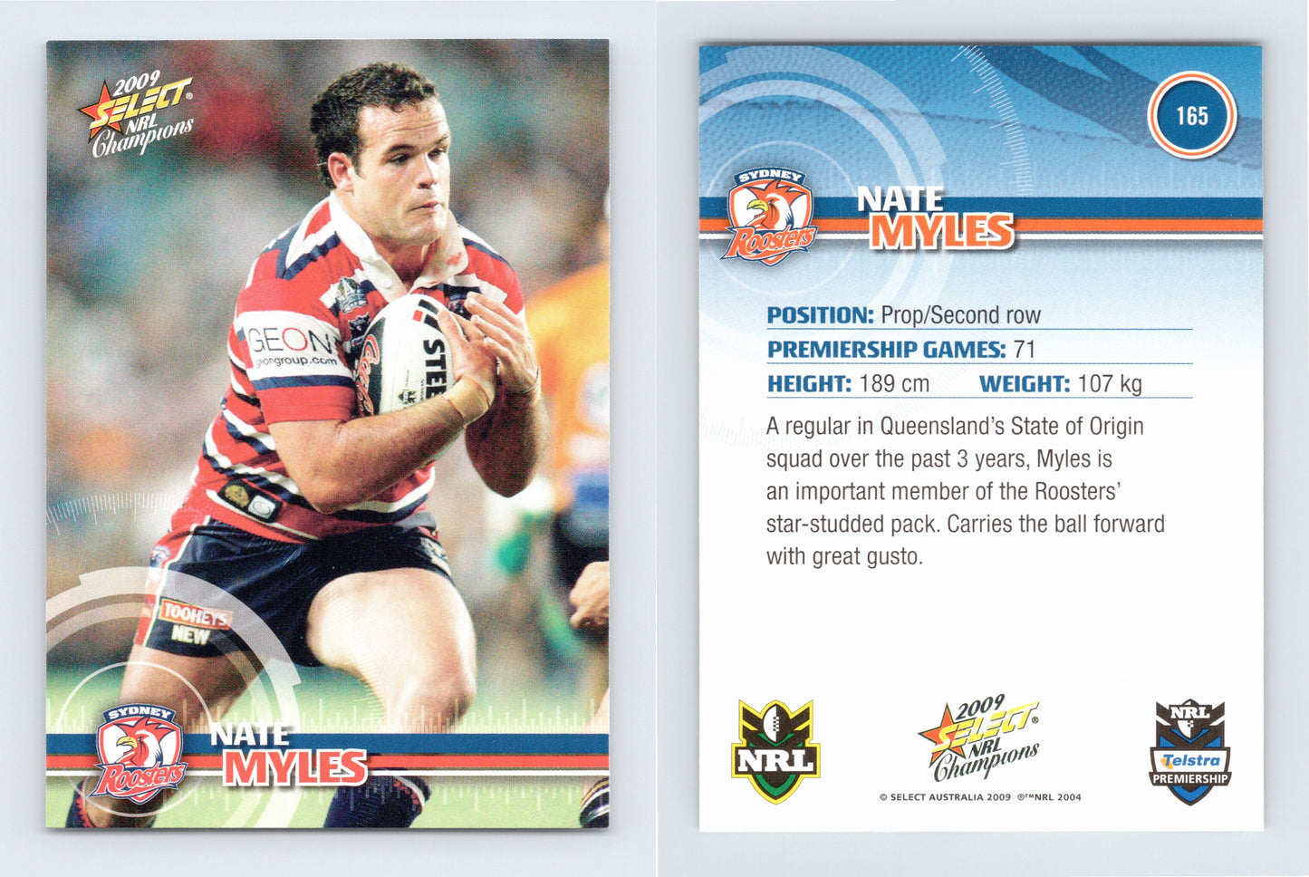 #165 NATE MYLES 2009 Select NRL Champions