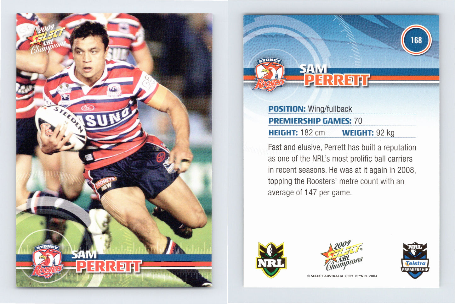 #168 SAM PERRETT 2009 Select NRL Champions