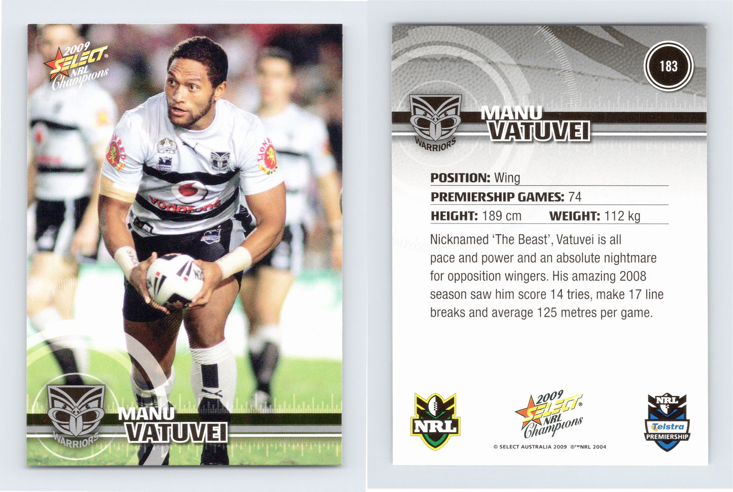 #183 MANU VATUVEI 2009 Select NRL Champions