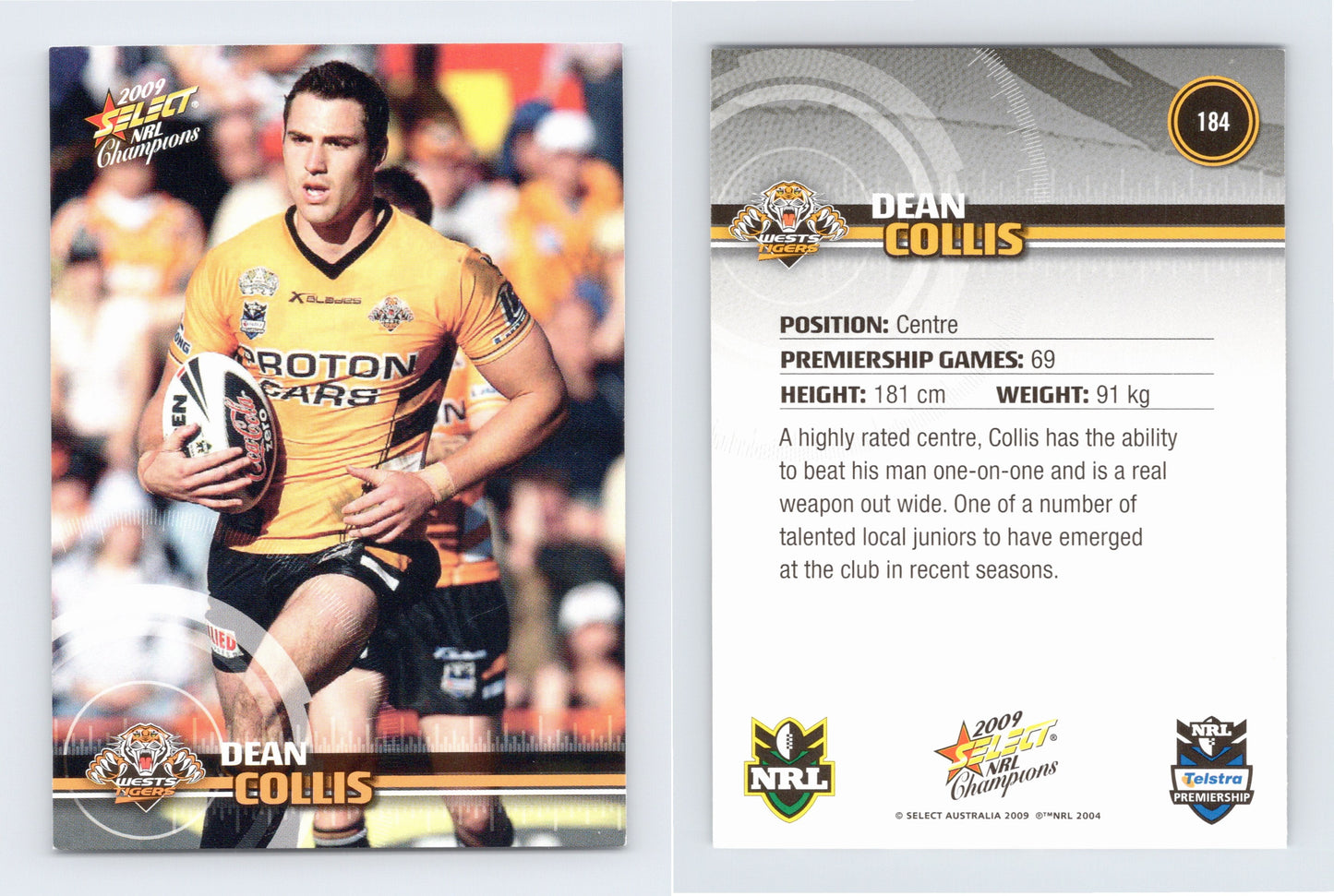 #184 DEAN COLLIS 2009 Select NRL Champions
