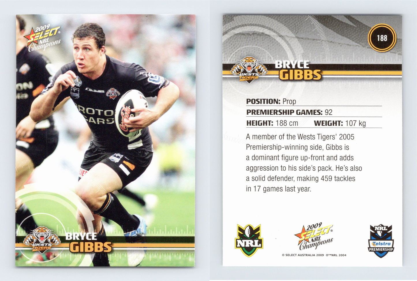 #188 BRYCE GIBBS 2009 Select NRL Champions