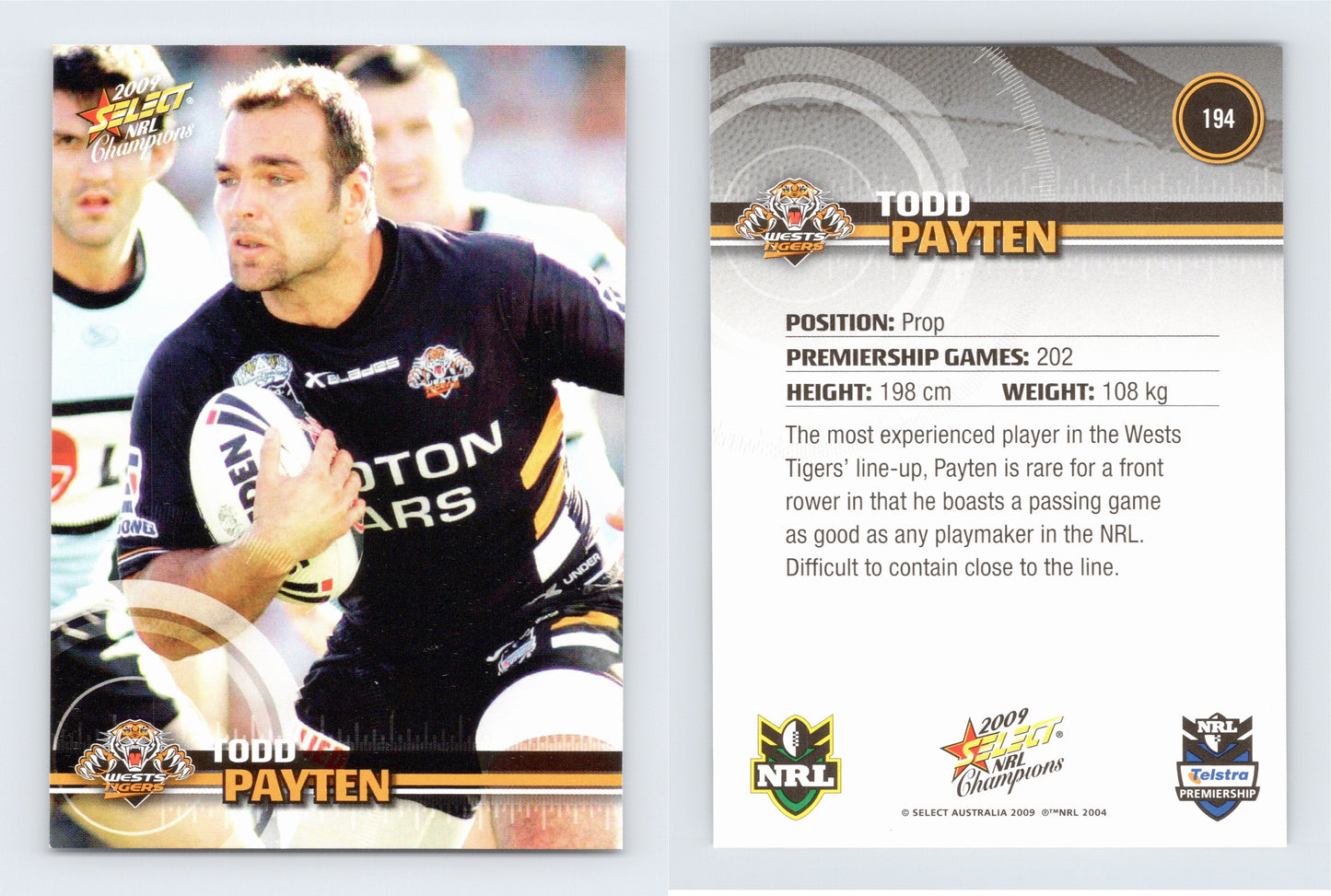#194 TODD PAYTEN 2009 Select NRL Champions