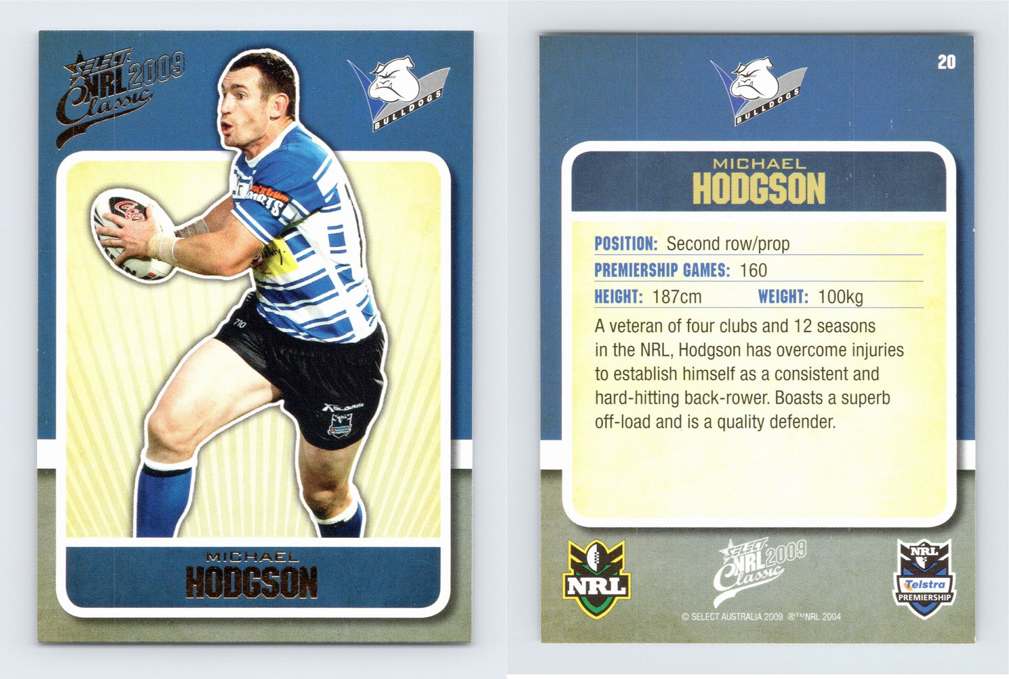#20 MICHAEL HODGSON 2009 Select NRL Classic