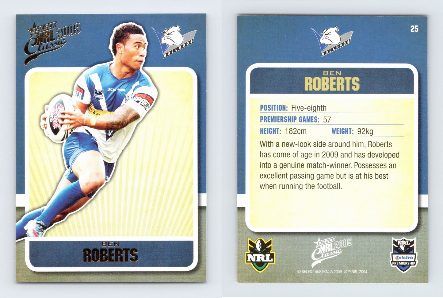 #25 BEN ROBERTS 2009 Select NRL Classic