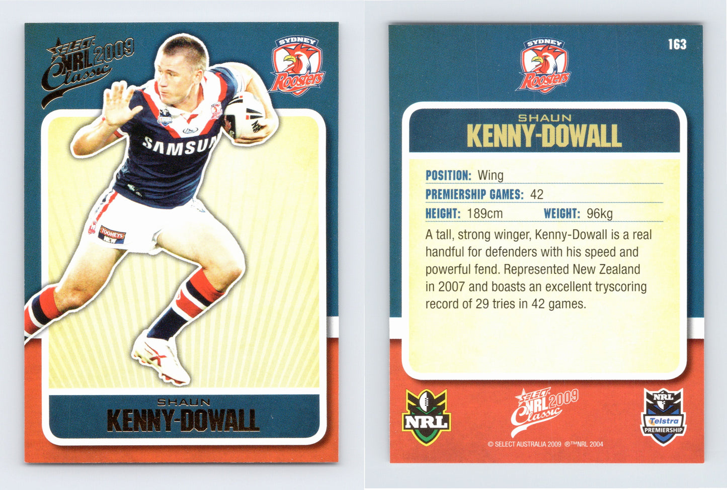 #163 SHAUN KENNY-DOWALL 2009 Select NRL Classic