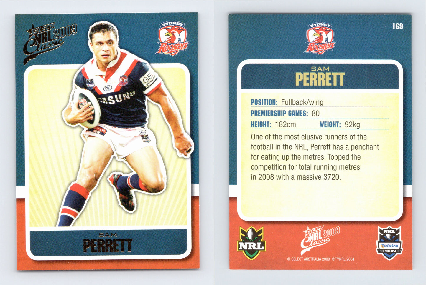 #169 SAM PERRETT 2009 Select NRL Classic