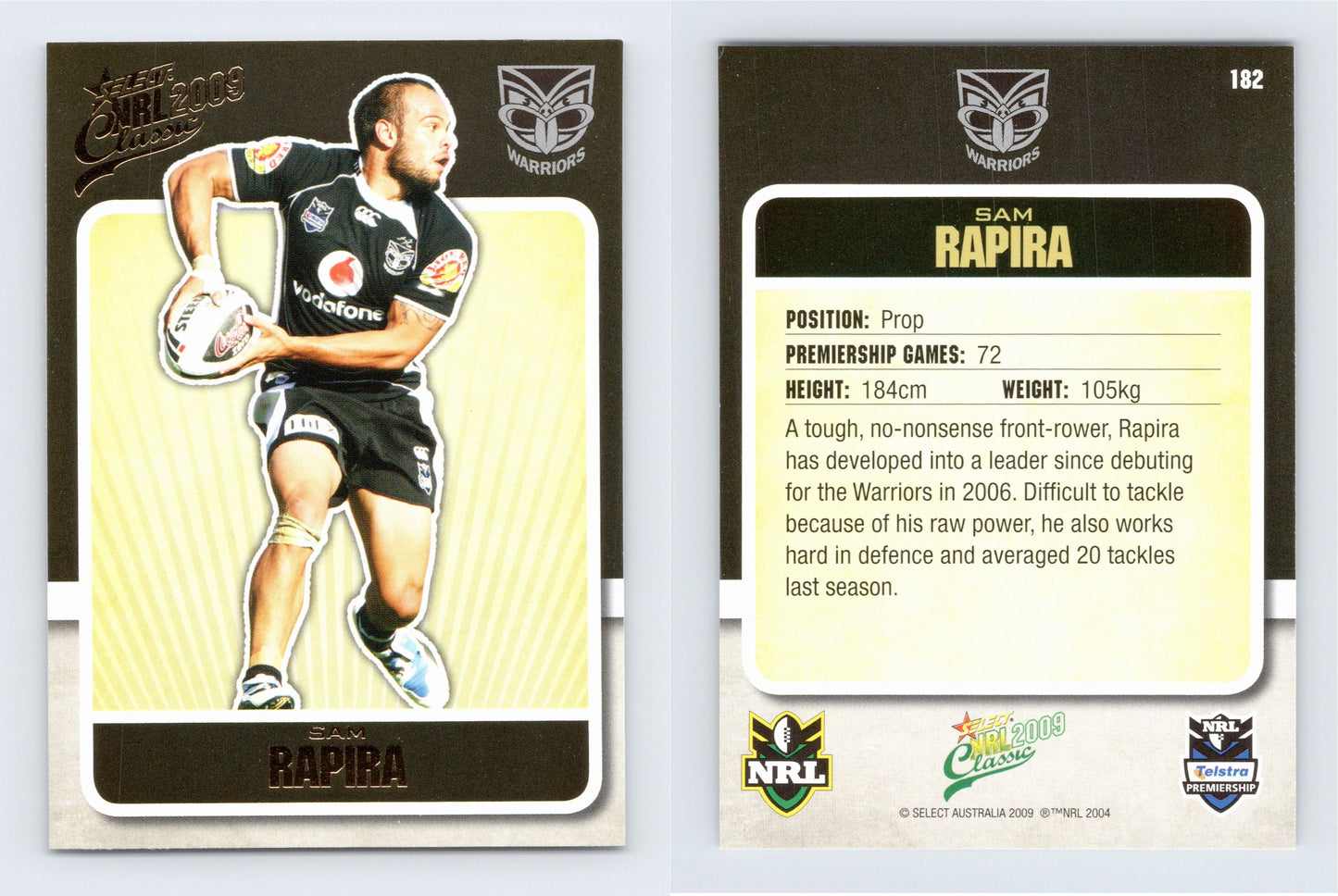 #182 SAM RAPIRA 2009 Select NRL Classic