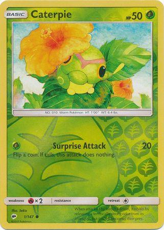 Caterpie 1 /147 Reverse Holo burning-shadows-rh-1