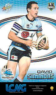 SELECT NRL 2007 INVINCIBLE   #43  DAVID SIMMONS