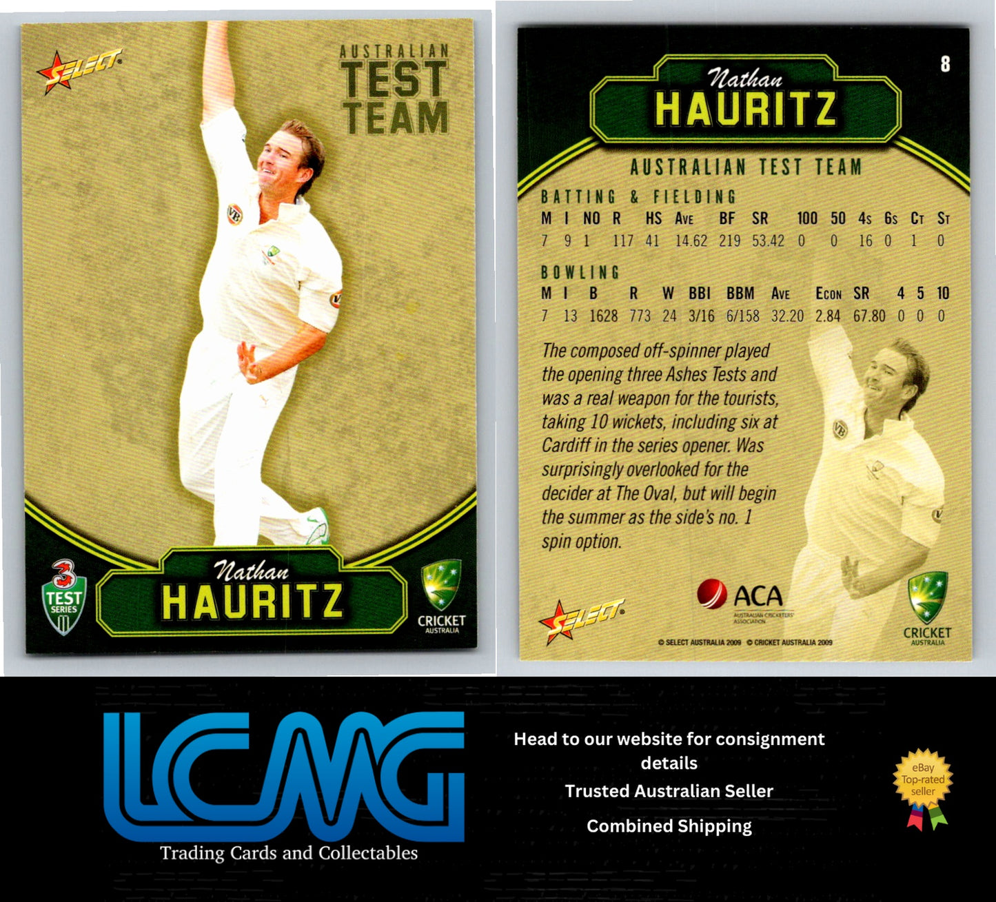 Select Cricket 2009 2010 Card # 8 Nathan Hauritz