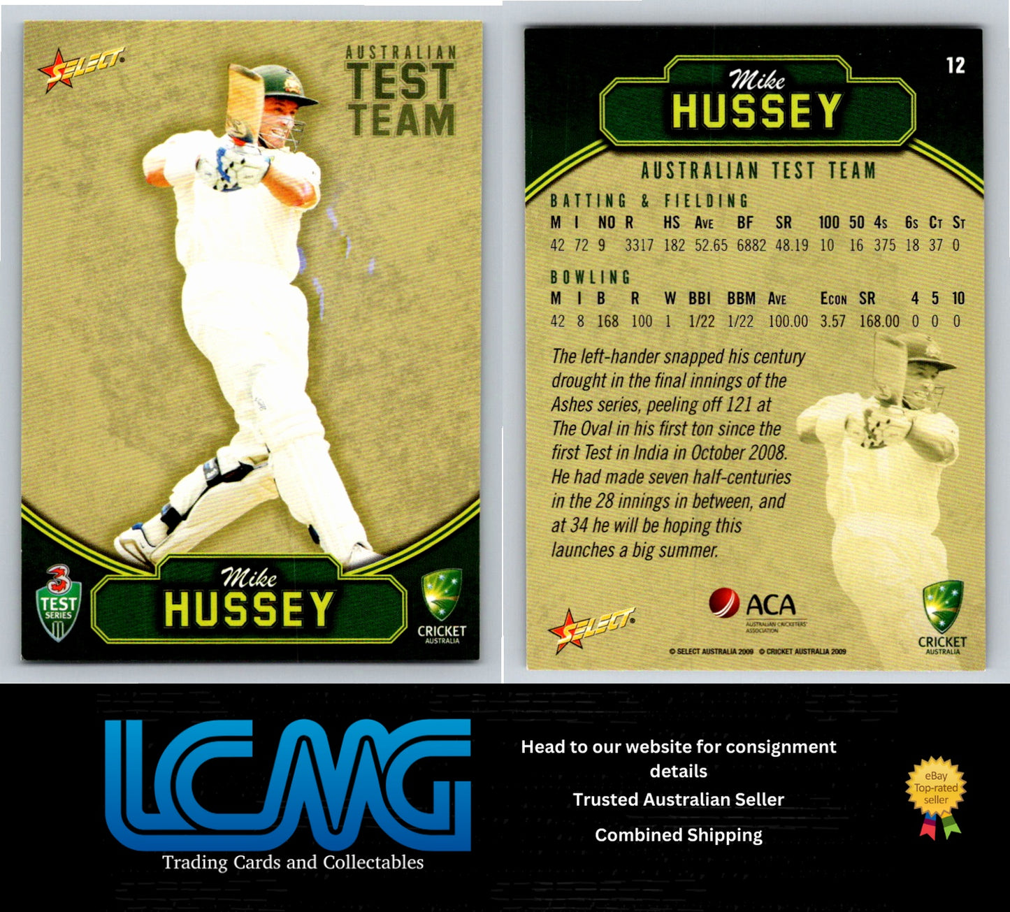 Select Cricket 2009 2010 Card # 12 Michael Hussey