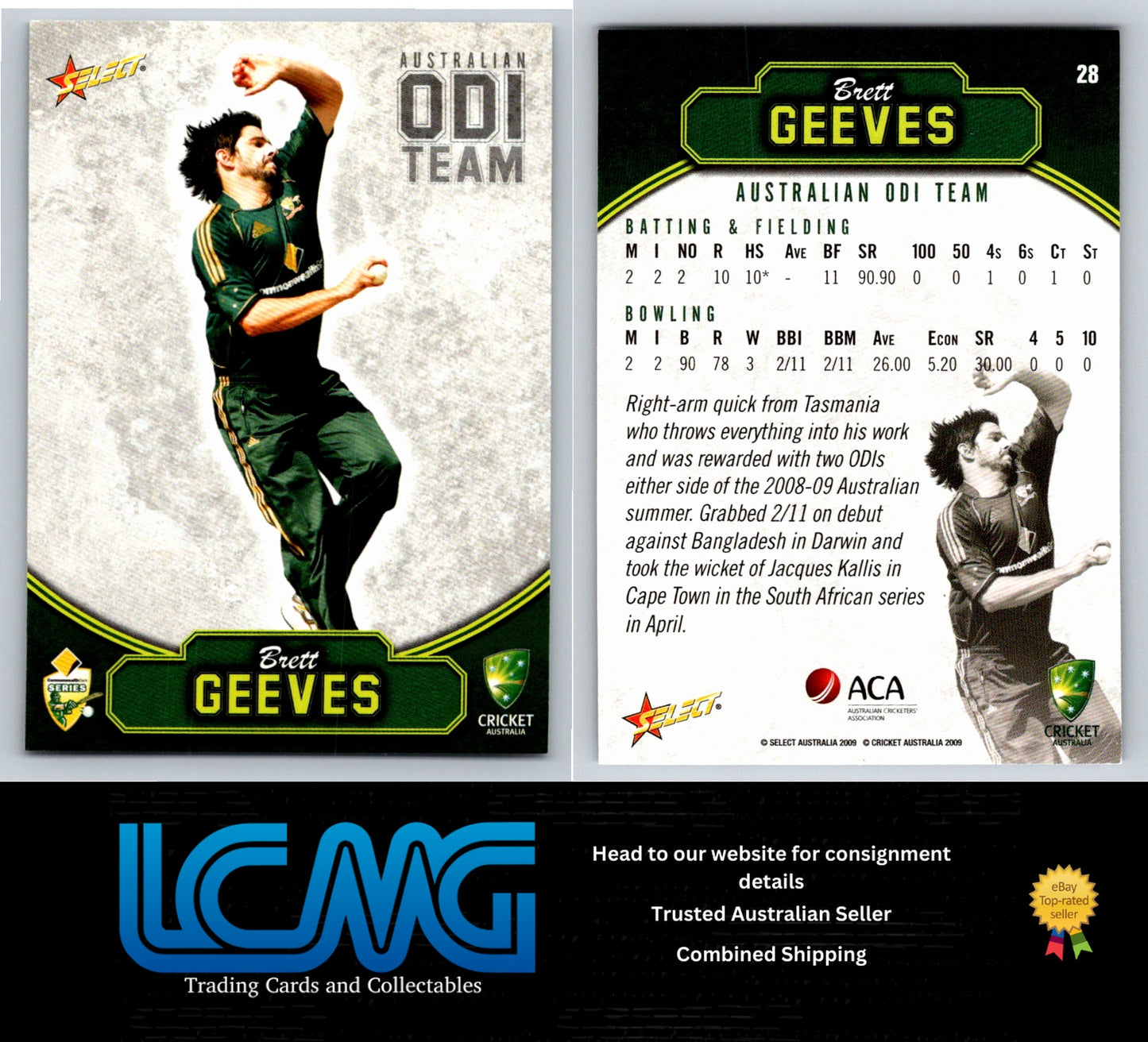 Select Cricket 2009 2010 Card # 28 Brett Geeves