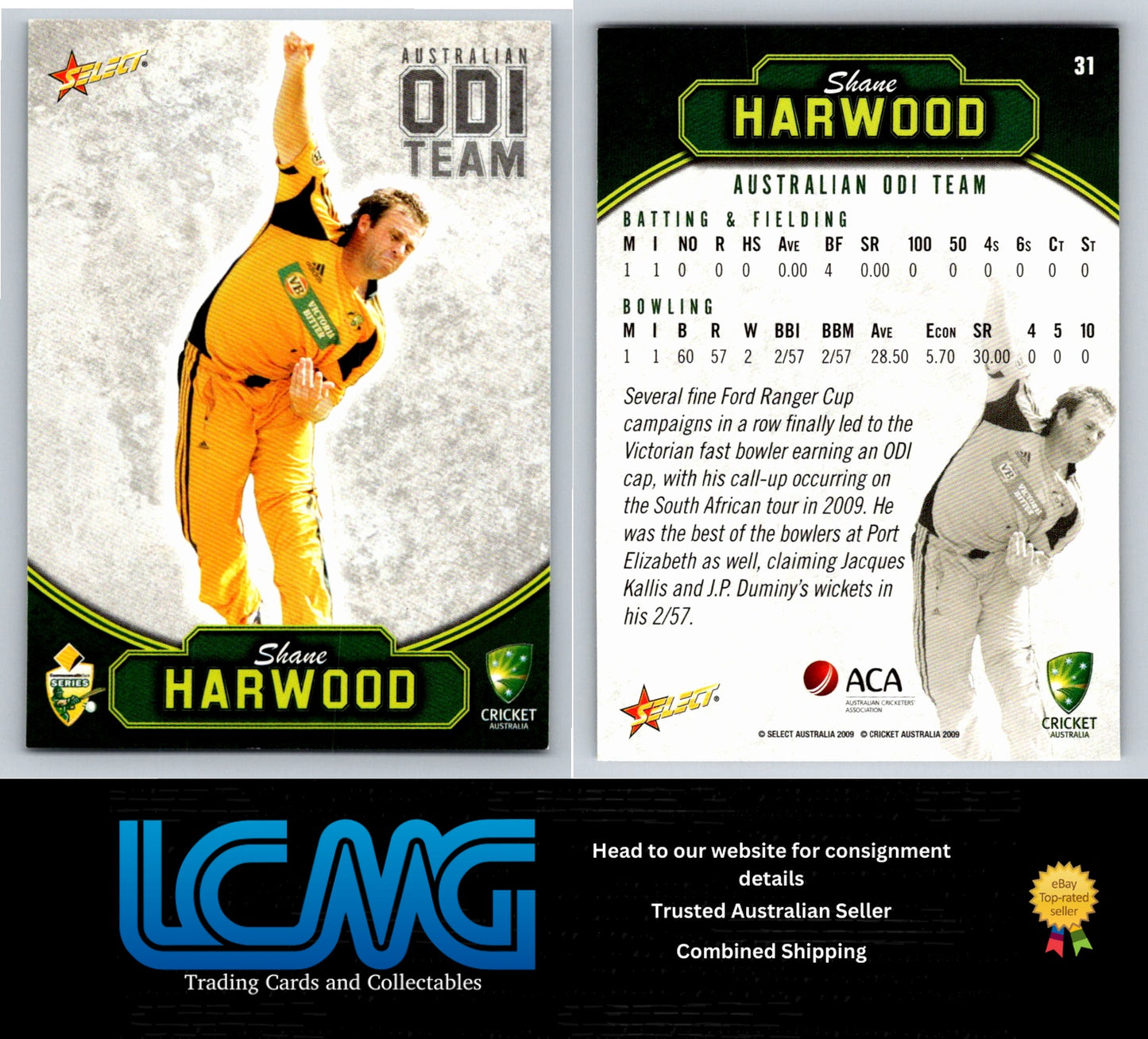 Select Cricket 2009 2010 Card # 31 Shane Harwood