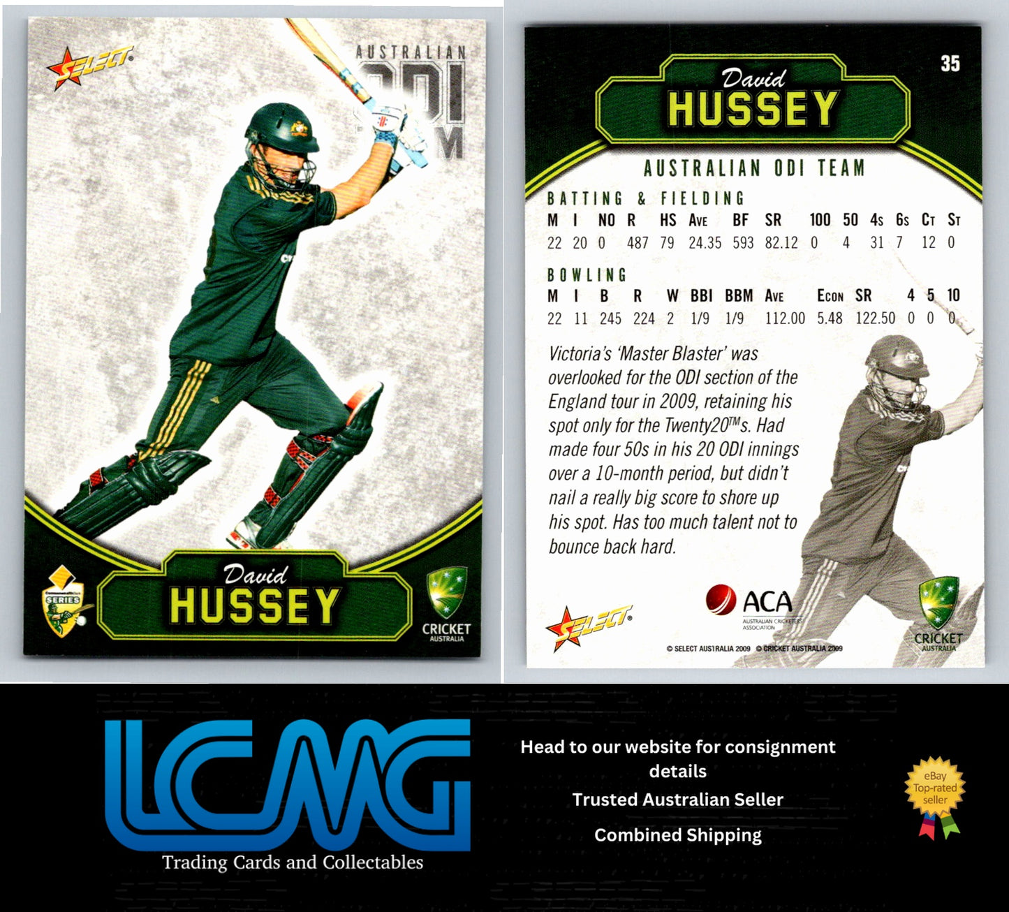 Select Cricket 2009 2010 Card # 35 David Hussey