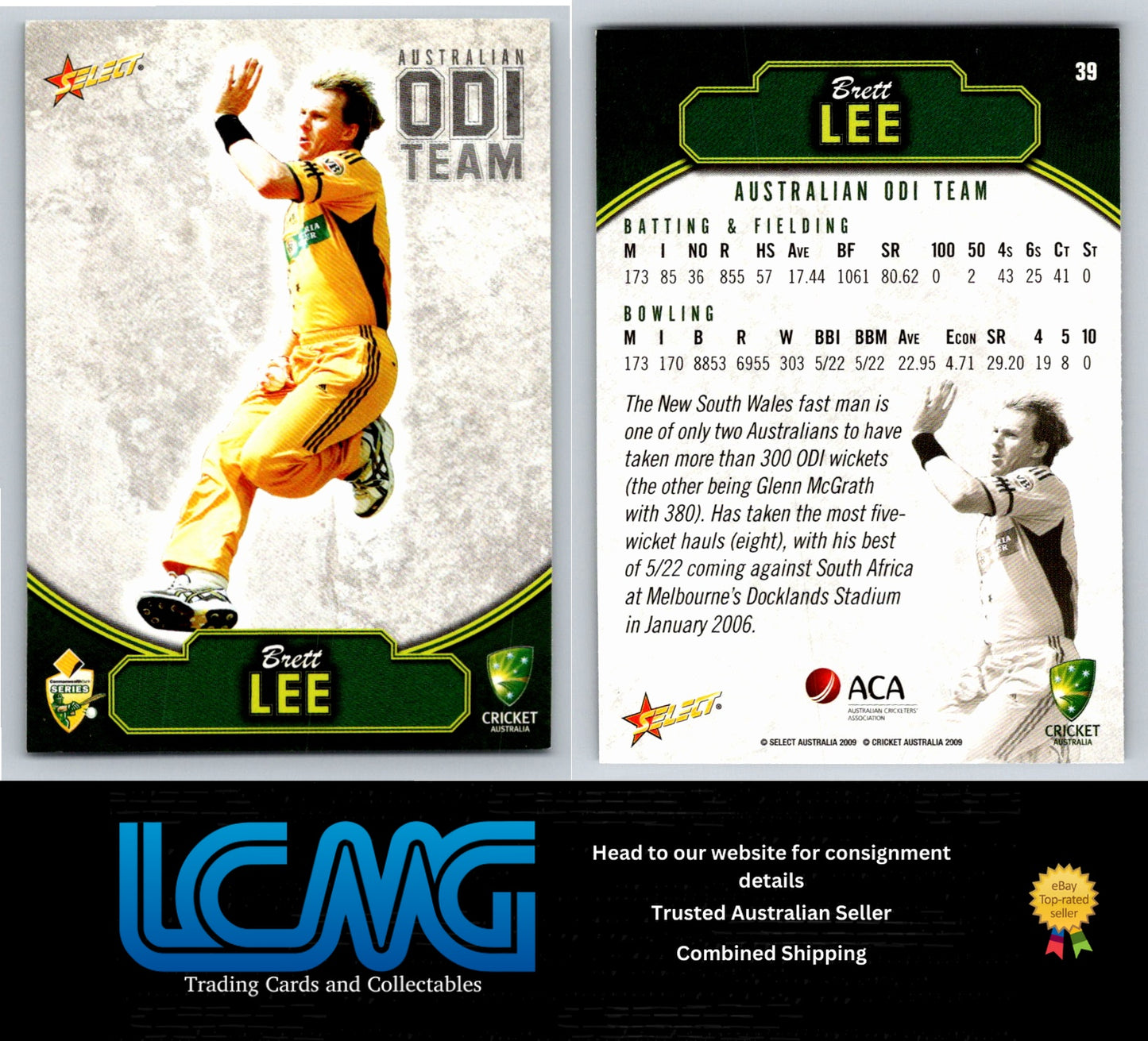 Select Cricket 2009 2010 Card # 39 Brett Lee