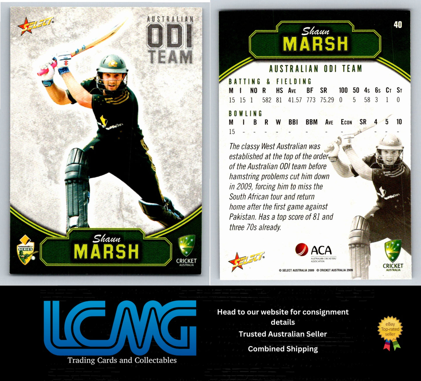 Select Cricket 2009 2010 Card # 40 Shaun Marsh