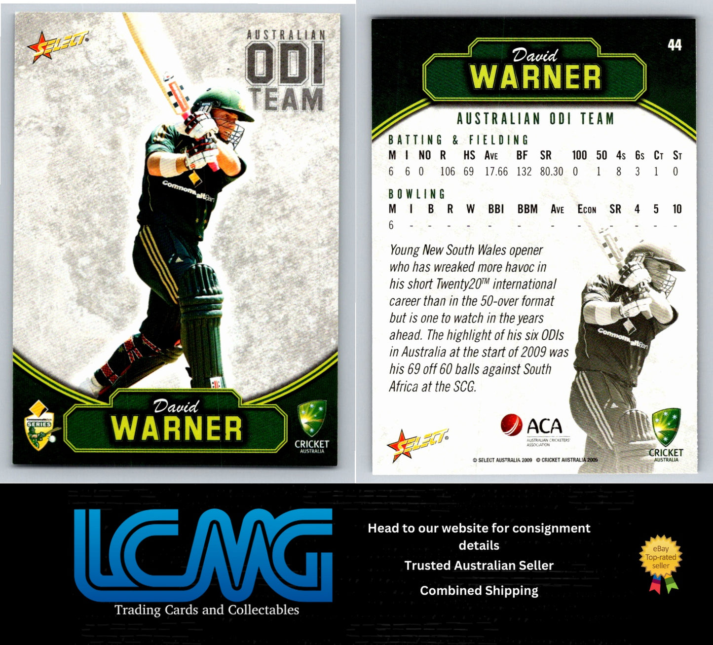 Select Cricket 2009 2010 Card # 44 David Warner