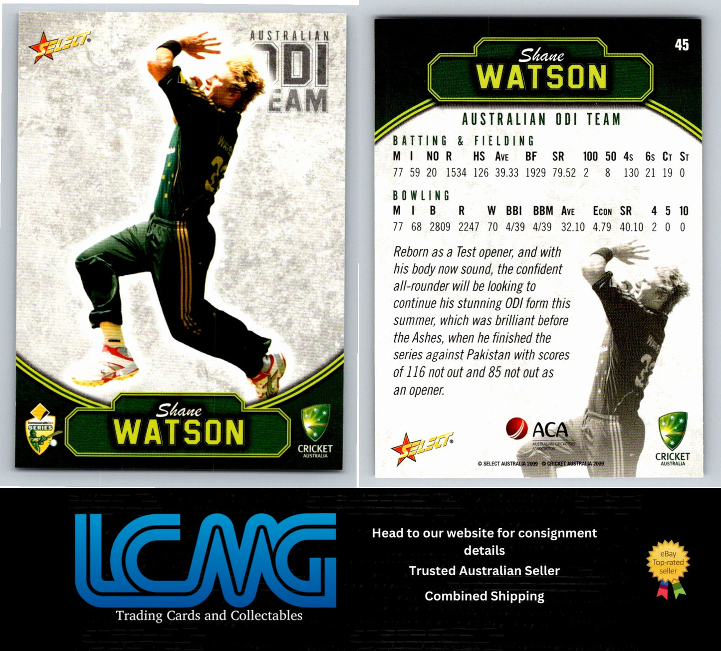 Select Cricket 2009 2010 Card # 45 Shane Watson